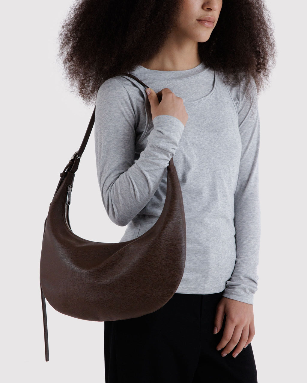 Medium Recycled Leather Flat Crescent - Brown