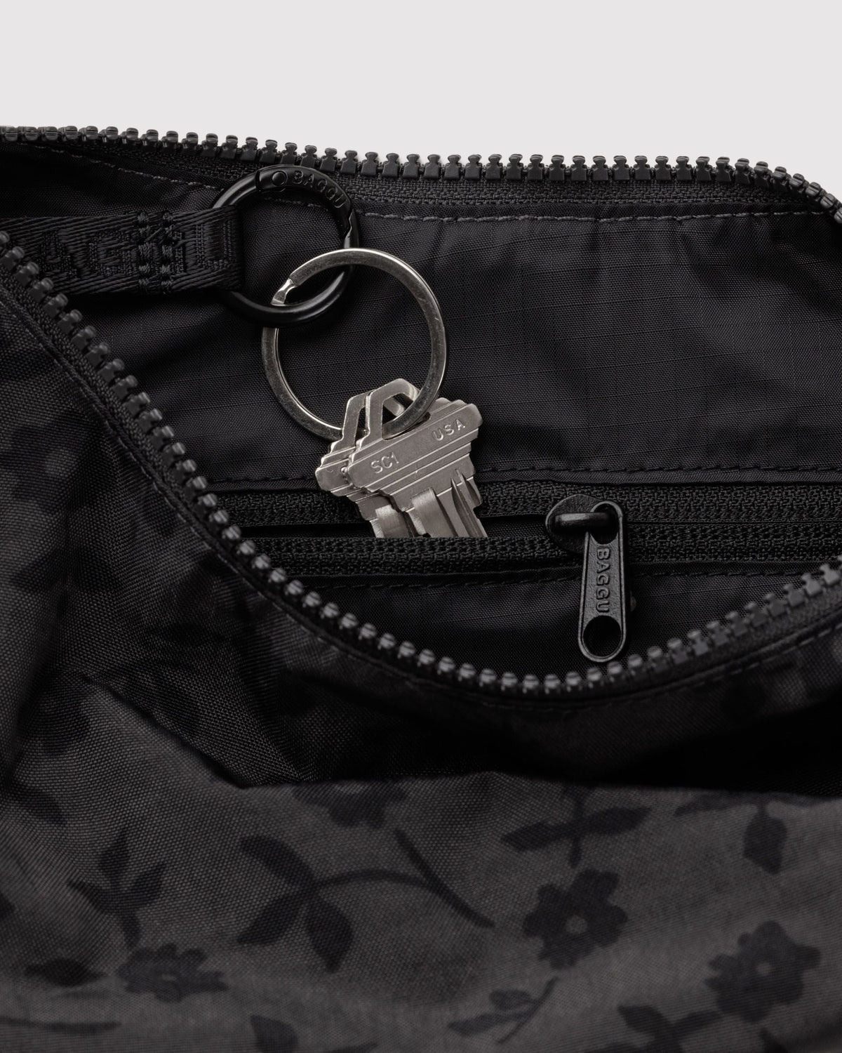 Small Nylon Crescent Bag - Charcoal Ditsy Floral