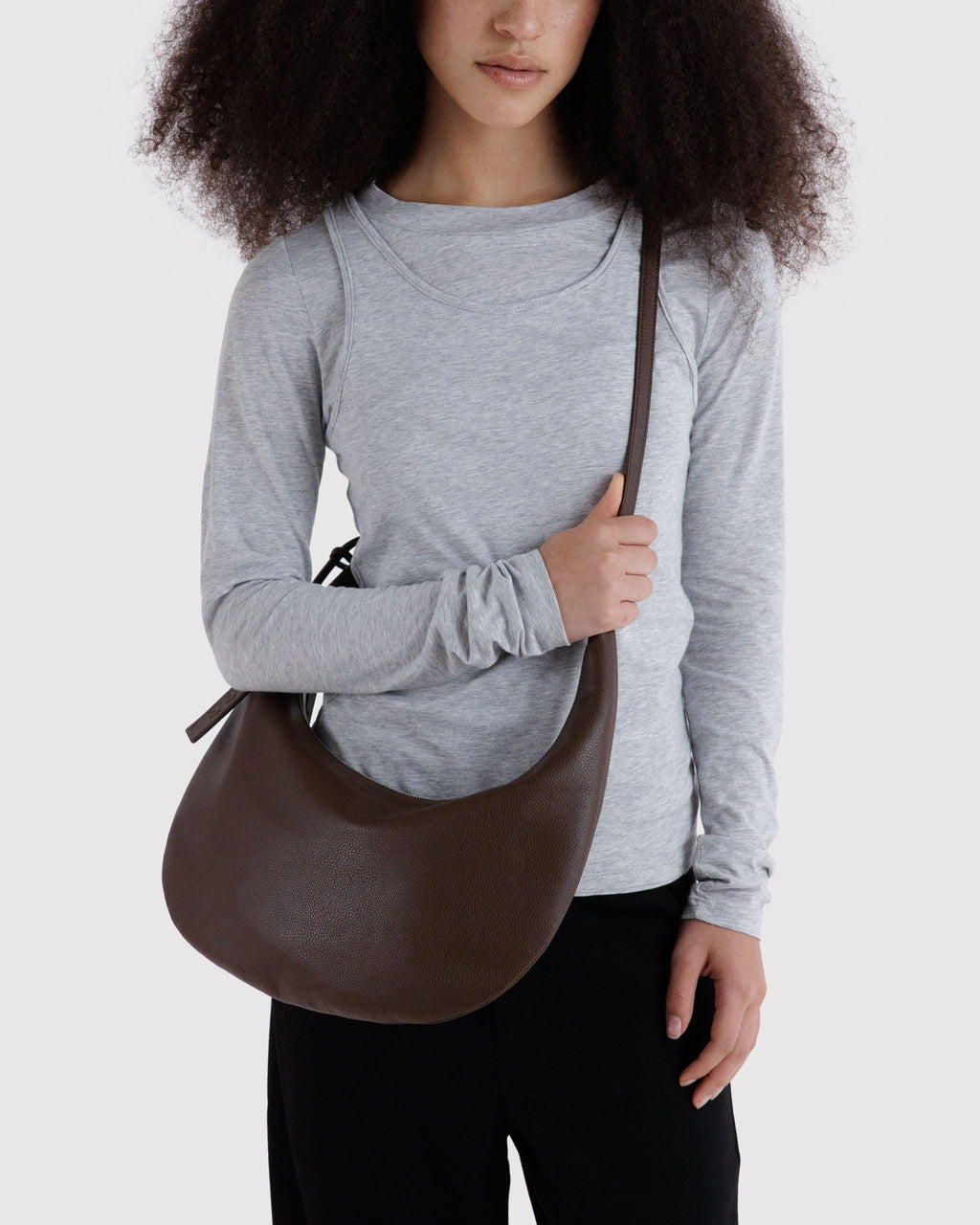 Medium Recycled Leather Flat Crescent - Brown
