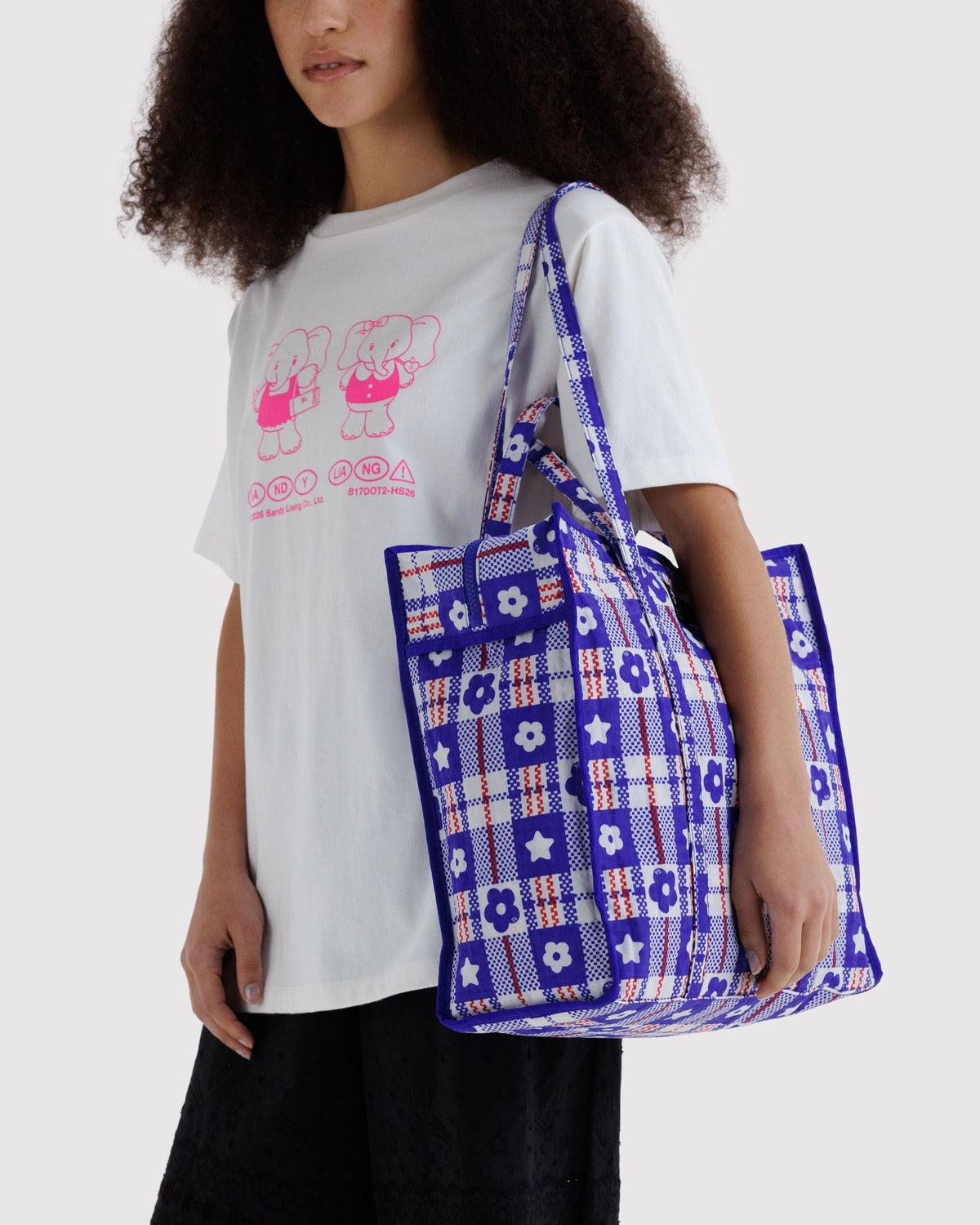 Large Nylon Market Bag - Market Plaid Blue