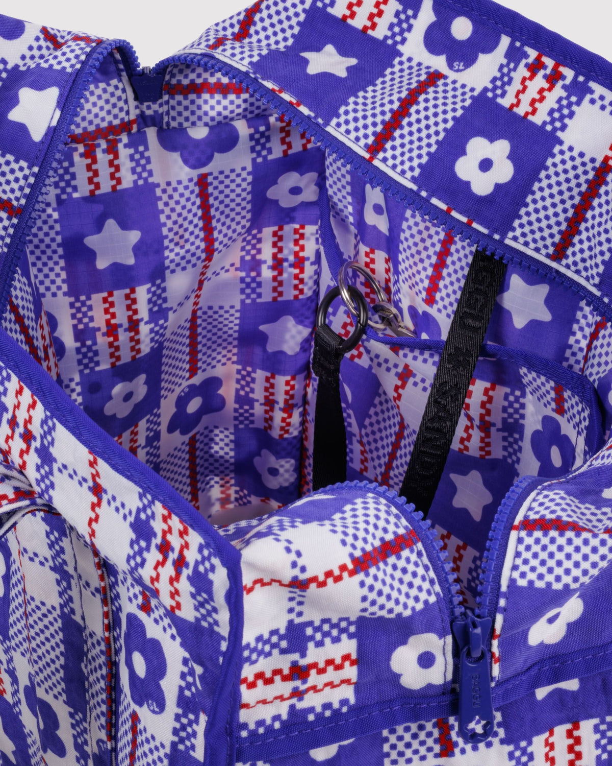 Large Nylon Market Bag - Market Plaid Blue