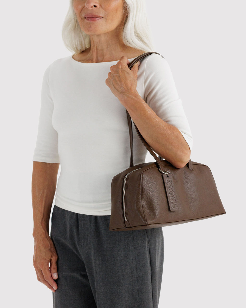 Recycled Leather Bowler Bag - Brown