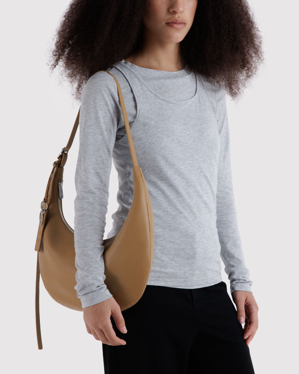 Medium Recycled Leather Flat Crescent - Dune