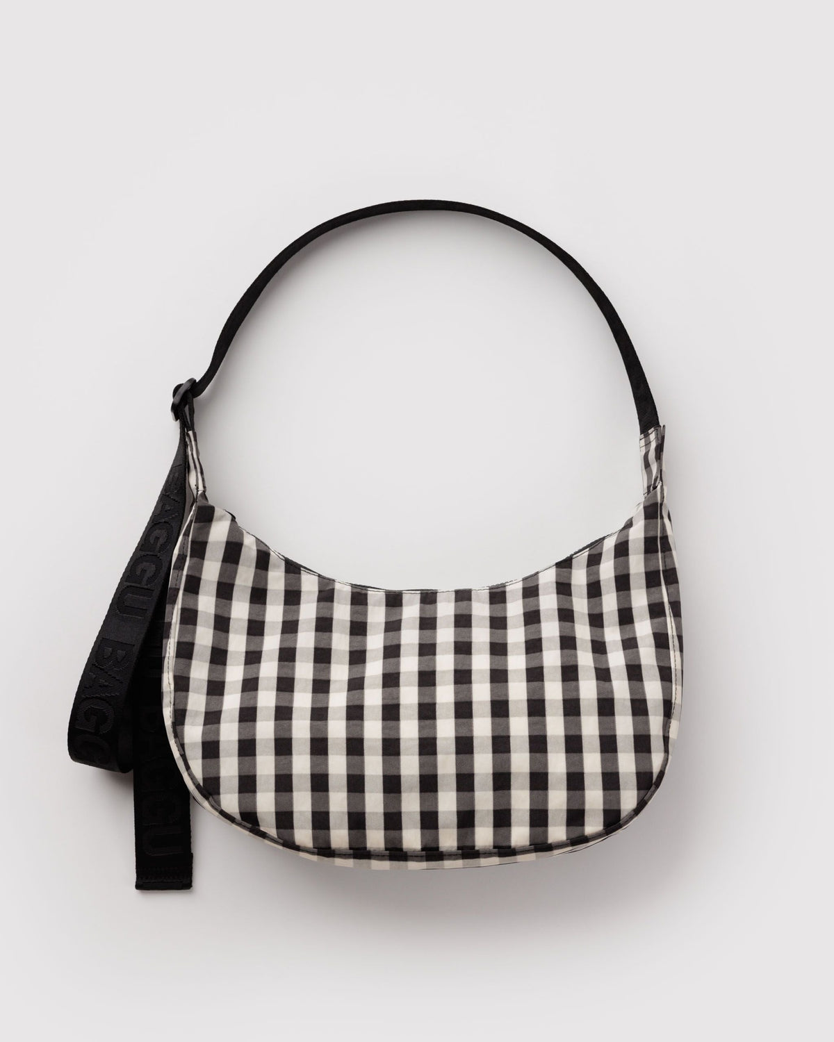 Medium Nylon Crescent Bag - Black and Cream Gingham
