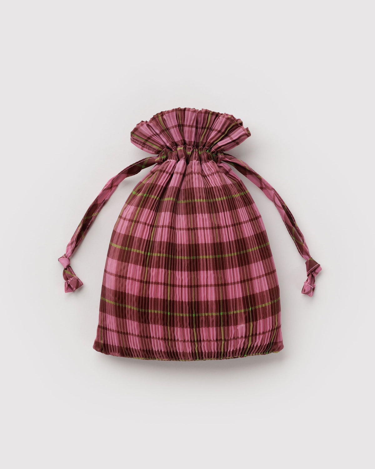 Pleated Baggu - Azalea Pink Tartan