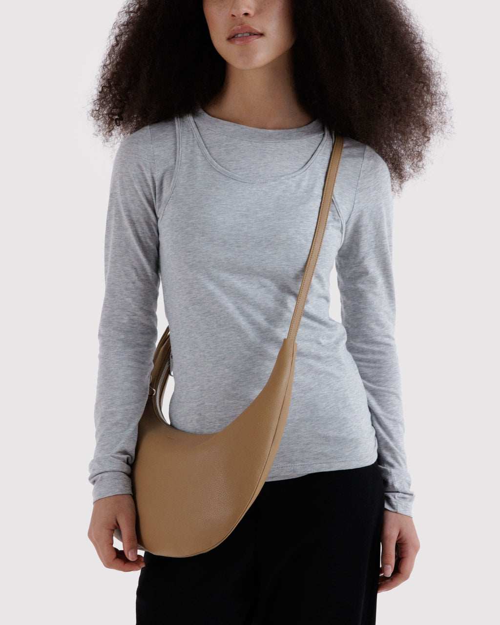 Medium Recycled Leather Flat Crescent - Dune