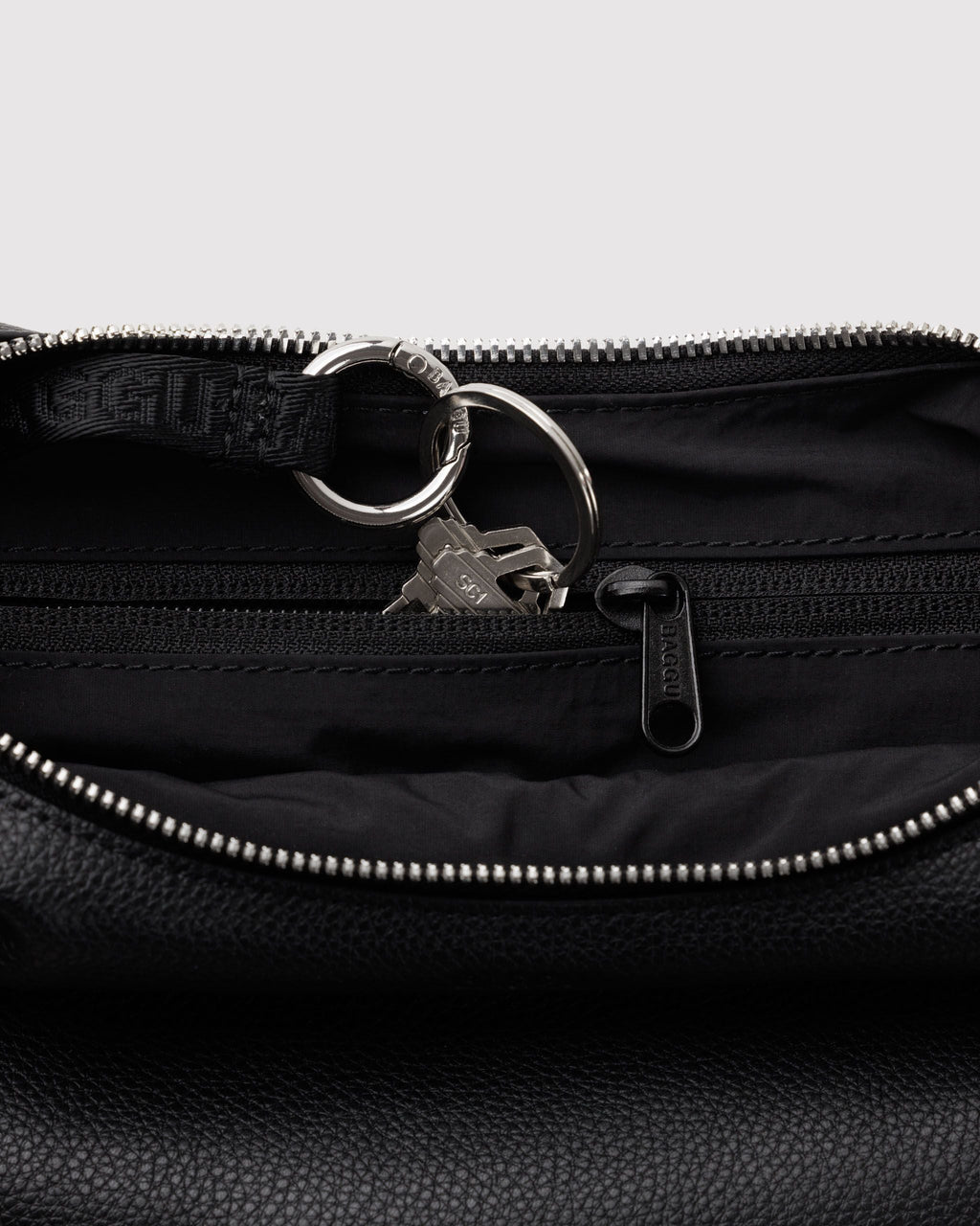 Small Recycled Leather Flat Crescent - Black