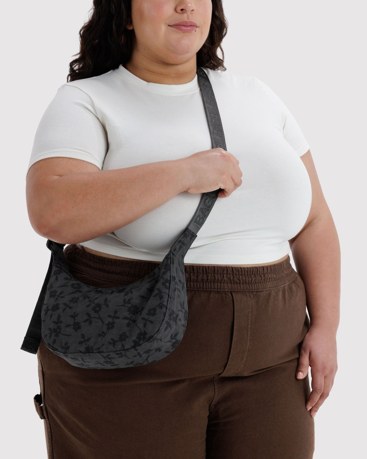 Small Nylon Crescent Bag - Charcoal Ditsy Floral
