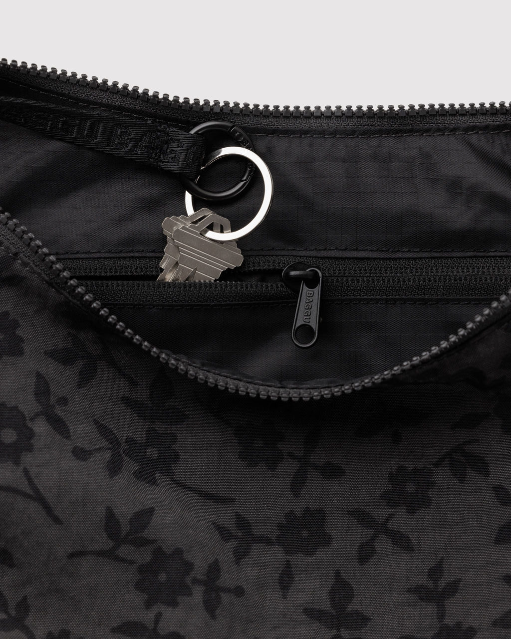 Medium Nylon Crescent Bag - Charcoal Ditsy Floral