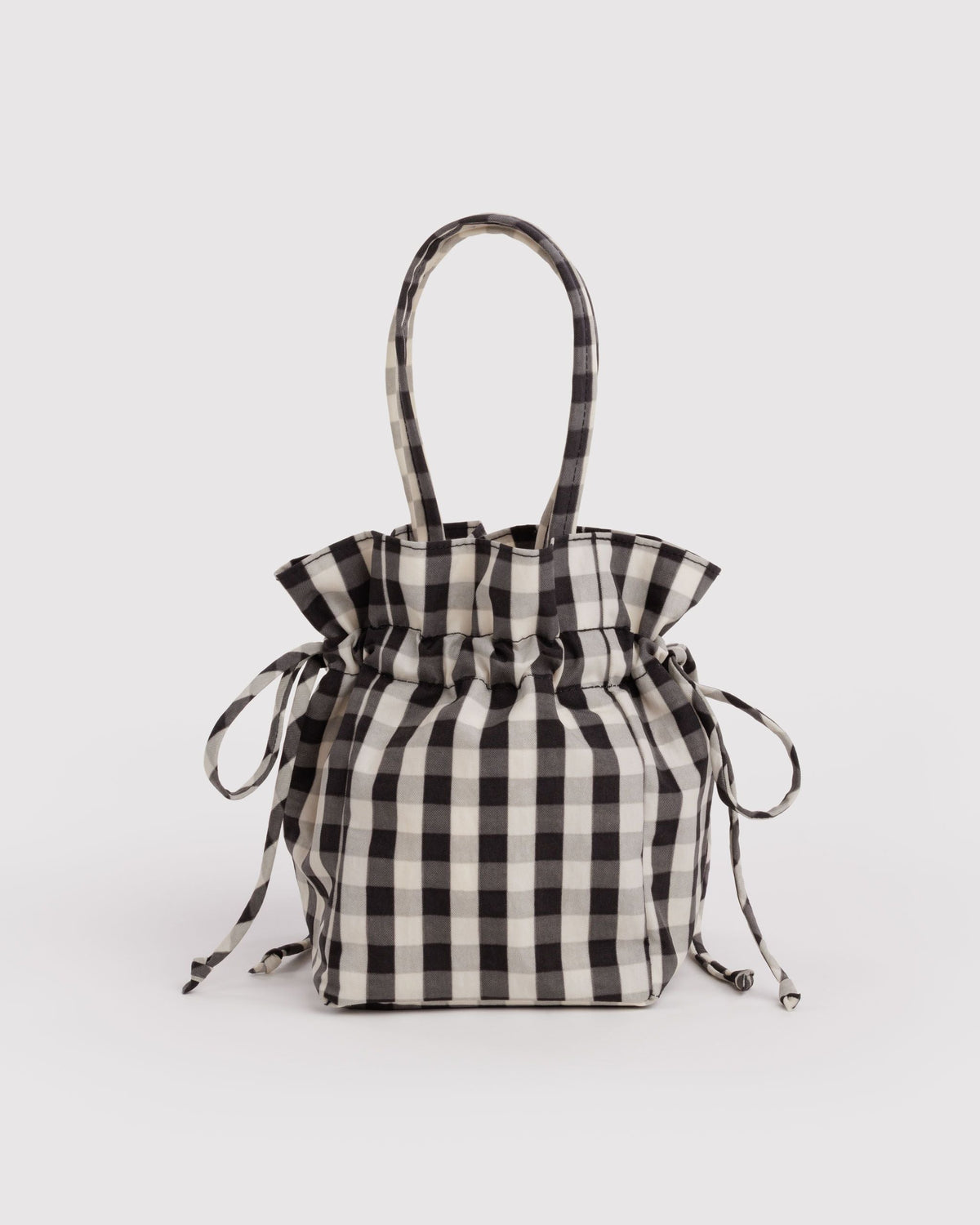 Nylon Drawstring Bag - Black and Cream Gingham