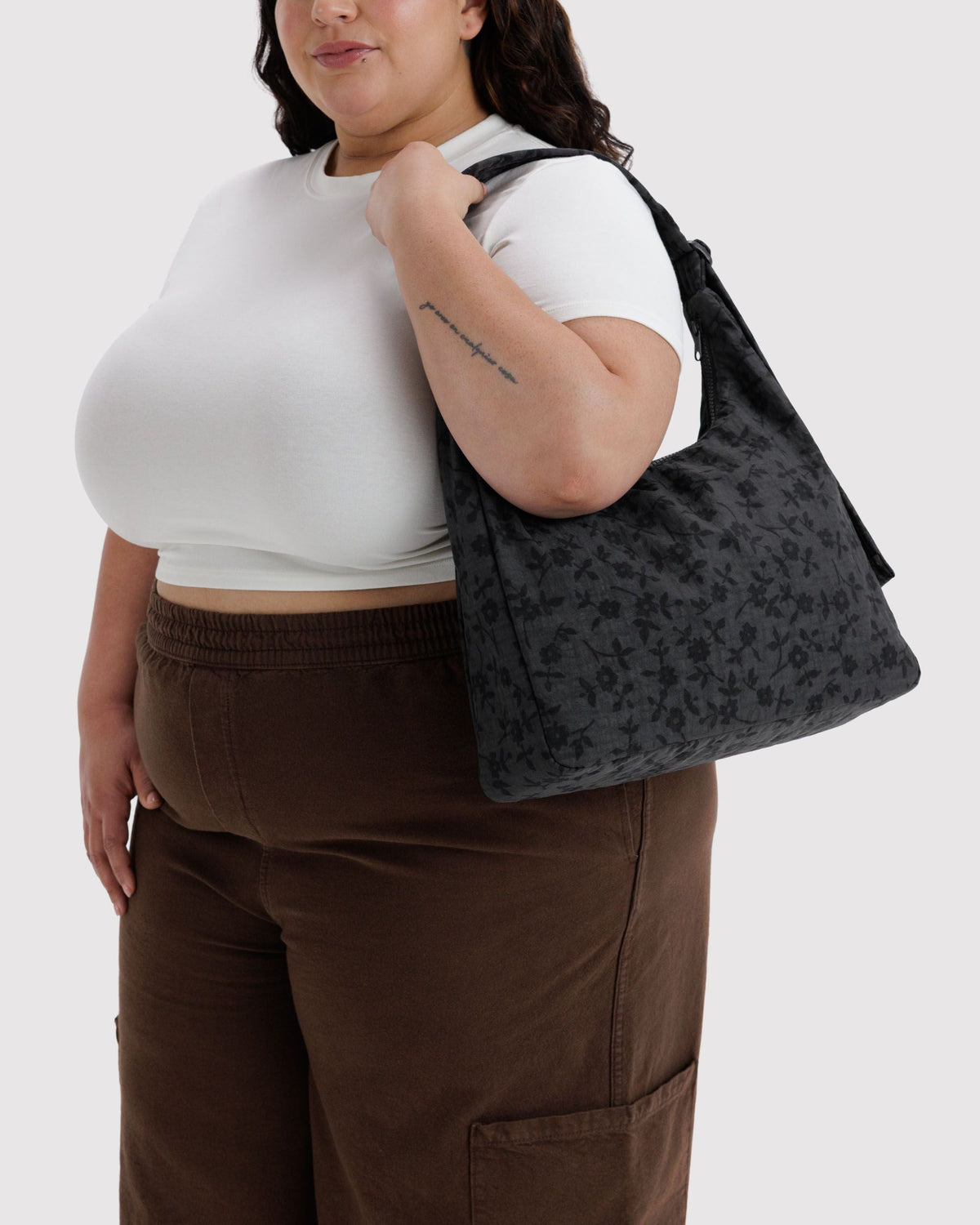 Nylon Shoulder Bag - Charcoal Ditsy Floral