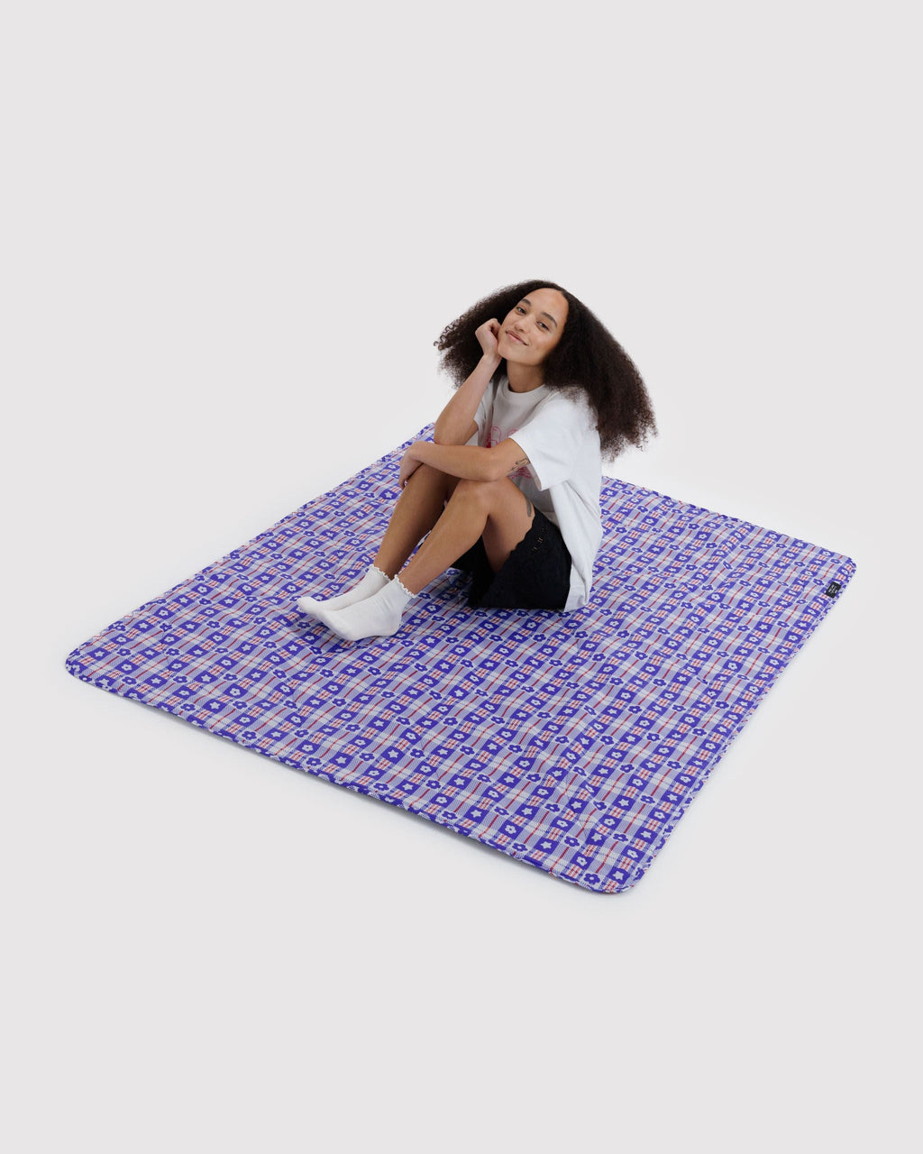 Puffy Picnic Blanket - Market Plaid Blue