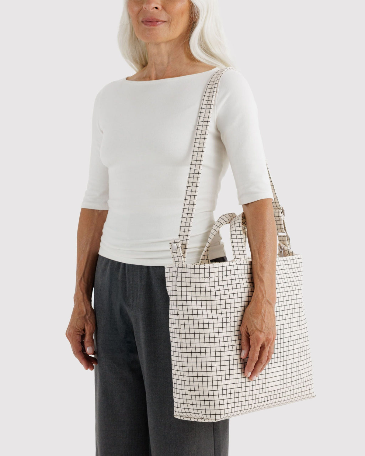 Horizontal Zip Duck Bag - Natural Grid