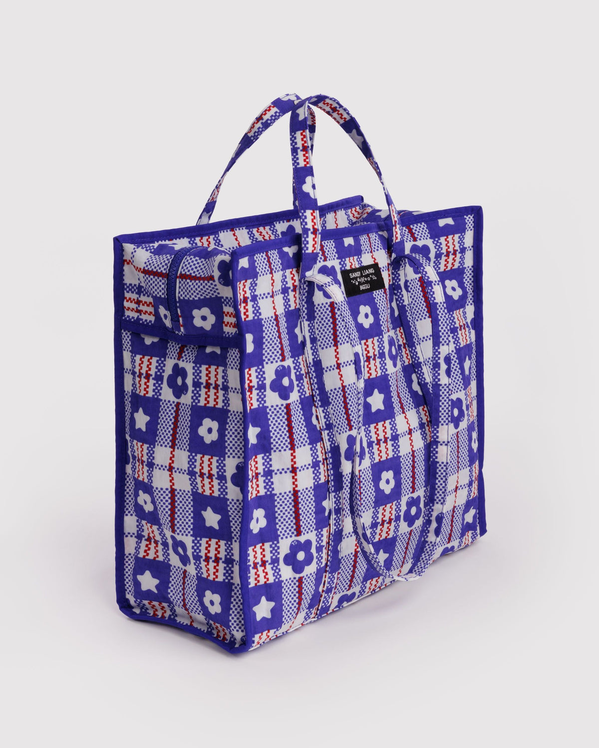 Large Nylon Market Bag - Market Plaid Blue