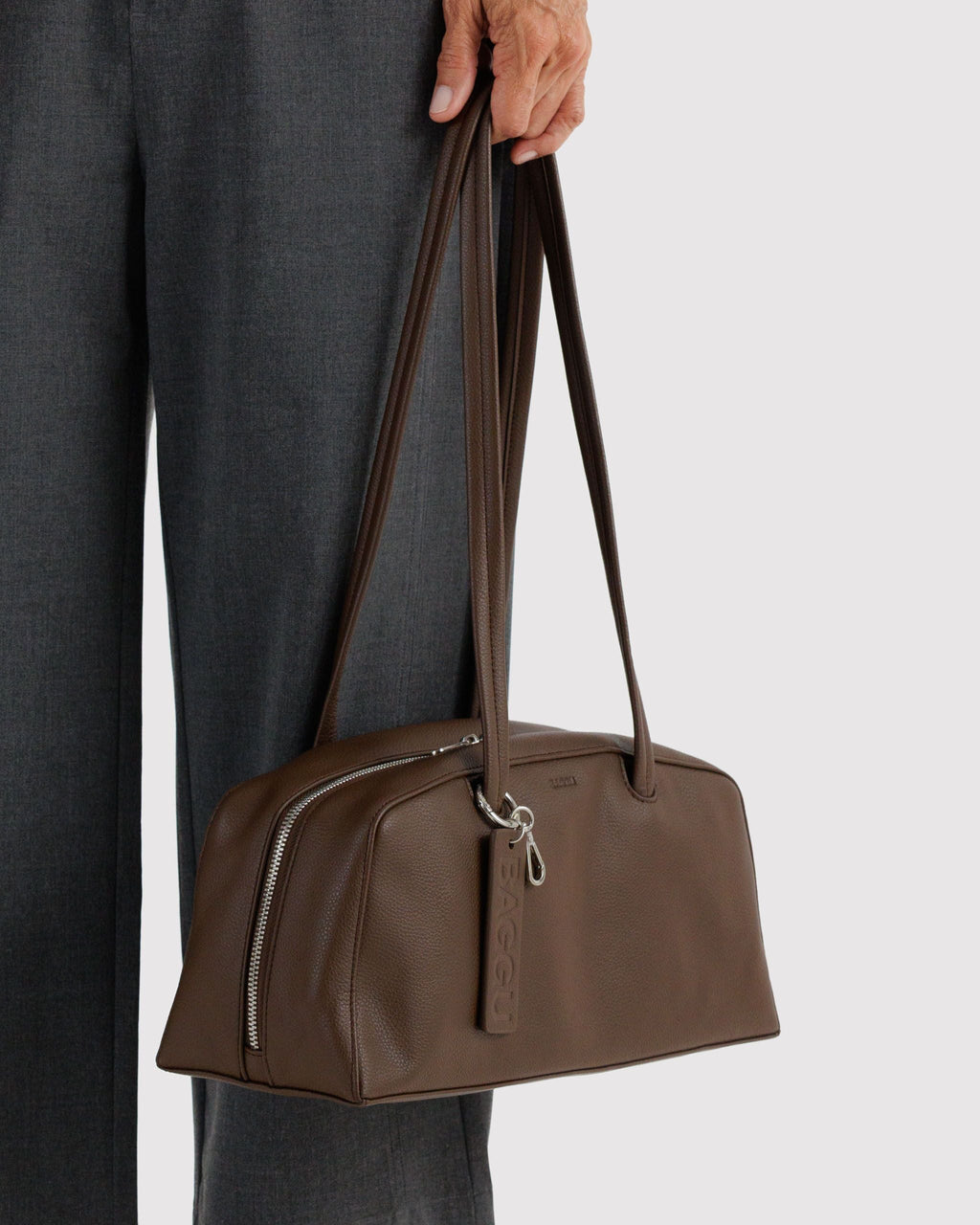 Recycled Leather Bowler Bag - Brown