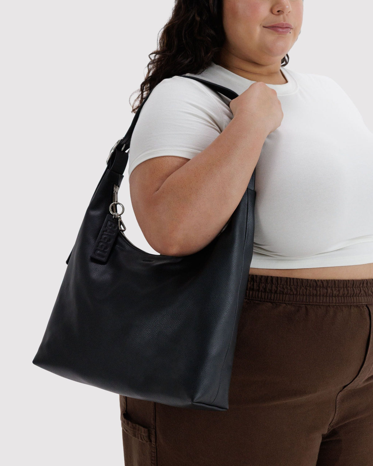 Recycled Leather Shoulder Bag - Black